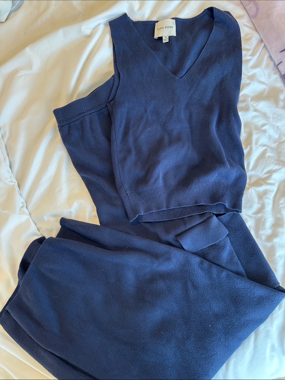 Pink Rose Navy Knit Vest and Track Pants Set